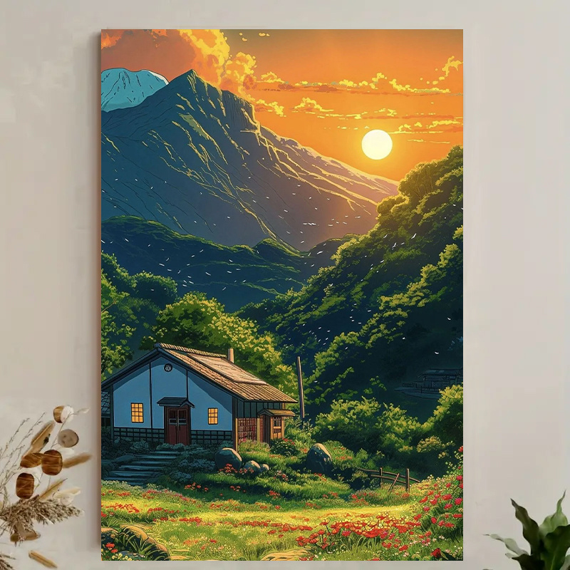 1pc Mountain Cabin Sunset Canv - Canvas Wrap Ready review and price